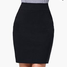 Brand: Gap Color: Black Size: 4 Features: Stretch, Zip Outside, Lined Interior, Knee Length Material: 97% Cotton, 3% Spandex Condition: New With Tags Black High Waist Mini Skirt For Office, Black Pencil Skirt For Office, Office Lady Style, Black Office Lady Skirt For Workwear, Black Office Skirt For Work, Black Pencil Skirt For Office Wear, Office Lady Black Skirt For Work, Elegant Black Mini Skirt With Pockets, Black Mini Skirt With Pockets For Work, Fitted Black Pencil Skirt With Pockets