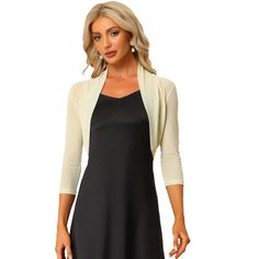 This is a smooth and comfortable bolero cardigan with a specially formulated custom mesh fabric. Constructed in a classic shrug silhouette, this charming bolero benefits from elegant three-quarter sleeves. The lightweight and soft fabric provides a comfy and elegant feeling and shows off your charm. It is the perfect addition to your wardrobe, especially for formal events and special occasions. It is dedicated to a perfect simple design with an elegant look. Mesh Shrug, Mesh Bolero, Short Sleeve Bolero, Apricot Clothing, Bolero Dress, Bolero Shrug, Bolero Cardigan, Halloween Long Sleeve, Puff Long Sleeves