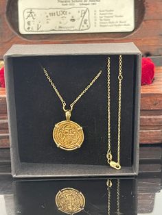 "Atocha shipwreck 14k gold coin pendant with 14k gold adjustable chain 16\" or 18\"" Luxury Amulet Style Coin Necklace As Gift, Luxury Coin Necklace For Gift, Luxury Tarnish Resistant Coin Necklace For Gift, Cheap Coin Pendant Chain Necklace As Gift, Cheap Adjustable Coin Necklace For Gift, Luxury Amulet Coin Necklace As Gift, Luxury Tarnish Resistant Amulet Coin Necklace, Luxury Amulet Box Chain Necklace, Luxury Gold Plated Coin Necklace Amulet