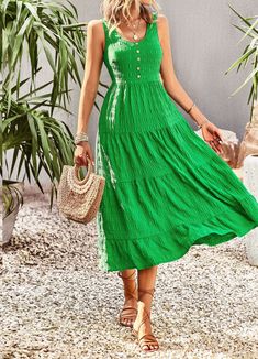 Women's Boho Dress Tiered Dress Holiday Beach Dresses for Women Casual Flowy Green Beach Dress, Casual Green Flowy Beach Dress, Green Casual Sundress For Vacation, Casual Green Midi Dress For Beach Season, Casual Green Midi Dress For Vacation, Casual Green Dress For Vacation, Green Midi Sundress For Beach Season, Green Flowy Beach Dress, Flowy Green Midi Dress For Beach Season