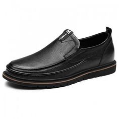 Color:  Black  Height increasing: 5.5 cm ... Black Textured Sole Slip-ons For Business Casual, Black Leather Slip-ons With Flat Heel, Black Business Slip-ons With Textured Sole, Black Plain Toe Slip-ons With Stitched Sole, Black Slip-on Loafers With Leather Footbed, Black Flat Heel Loafers With Stitched Sole, Business Slip-on Faux Leather Shoes, Black Loafers With Stitched Sole And Flat Heel, Black Leather Almond Toe Shoes