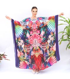 Kaftan Silk Evening Dress, Wing Kaftan Paradise, Colorful Kaftan Vibrant, Blended Silk Kaftan Plus Size Custom Length, Beach Kaftan Vacation - Etsy Multicolor Free Size Boho Print Kimono, Multicolor Boho Print Free Size Kimono, Multicolor Boho Print Free-size Kimono, Festival Multicolor Maxi Kimono, Multicolor Maxi Length Festival Kimono, Multicolor Maxi-length Festival Kimono, Multicolor Maxi-length Kimono For Festivals, Multicolor Bohemian Kaftan With Kimono Sleeves, Multicolor Printed Maxi Kimono