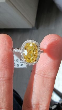 Juicy 3ct Fancy Yellow Oval full of color, no bow tie and amazing shine Set in a Platinum and 18kt YG ring with 0.78ct of white rounds Expensive Purses, Conflict Free Diamonds, Buying Jewelry, Online Design, Bow Tie, Round Diamonds, Diamond Jewelry, Platinum, Ring