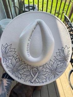 The design on this hat was burned by myself using a burning tool. It is a Felt hat with adjustable strings on the inside! Artistic Adjustable Hat With Short Brim, Artistic Adjustable Hat Bands For Fedora, Artistic Adjustable Hat For Rodeo, Butterfly Hat, Painted Hats, Fancy Hats, Felt Hat, Brim Hat, Wide Brimmed Hats