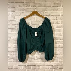 Dark Green Puffed Sleeve Top From The Gap. Sweetheart Necklace. New With Tags! Beautiful Color For Fall And The Holidays! Puffed Sleeve Top, Long Sleeve Peasant Top, White Sleeveless Shirt, Cut Tank Top, Silk Halter Top, Sweetheart Top, Blue White Top, Wrap Shirt, Black Long Sleeve Shirt