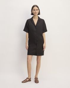 Meet the Linen Shirt Dress. This piece features an oversized fit, hits above the knee, with a button-front closure, and side pockets. Did You Know? This style is made using European Flax™ Linen, which comes from flax fibers cultivated and processed according to the standards set by the European Confederation of Flax and Hemp (CELC). Sourced exclusively from Belgium, France, and the Netherlands, it uses no GMOs, little-to-no irrigation, and a 100% mechanical process for zero-waste operation du Linen Apron Dress, Dress With Jacket, Black Apron, Striped Tank Dress, Ribbed Tank Dress, Short Sleeve Shift Dress, Linen Shirt Dress, Apron Dress, Maxi Dress Cotton