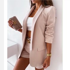 Material: Polyester  Gender: Women  Sleeve Length:Long Sleeve  Color: Yellow, Black, Pink  Size: S, M, L, XL Womens Oversized Blazer, Red Jacket Women, Woman Suit, Blazer Casual, Elegant Blazers, Beige Blazer, Traje Casual, Open Front Blazer, Turndown Collar