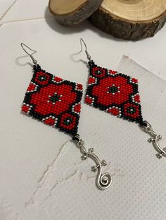 Modern Earrings, Flowers Earrings, Flower Red, Orange Earrings, Earrings Flower, Earrings Beaded, Earrings Red, Big Earrings, Earrings Drop