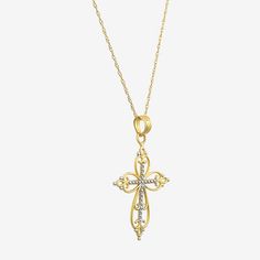 Included: 1 Pendant(s), 1 Necklace Chain(s)Features: Religious Jewelry, Quick ShipJewelry Closure: Lobster ClaspLink Construction: SolidShape: CrossMetal Color: Two ToneChain Length: 18 InchChain Width: .8 MillimetersPendant Length: 29mmPendant Width: 18mmChain Construction: RopeCare: Wipe CleanMetal: 14k Two Tone GoldNecklace Type: Pendant NecklacesPendant & Charms Type: PendantsAssembled in the US from Imported Materials Elegant 14k Gold Cross Pendant Charm Necklace, Elegant Cross Pendant Necklace For Jewelry Making, Elegant Cross Necklaces For Jewelry Making, Elegant Yellow Gold Cross Charm Necklaces, Elegant Yellow Gold Cross Charm Necklace, Gold Diamond Filigree Necklace Gift, Elegant Hallmarked Cross Pendant Necklace, Gold Sterling Silver Diamond Cross Pendant Necklace, Elegant Cross Charm Necklace For Anniversary