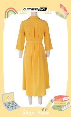 Solid 3/4 Sleeve Irregular Shirt Dress New Dresses, Product Name, Shirt Dress, Dresses