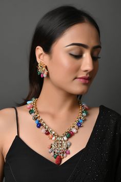 Beautiful High-Quality Kundan Multi Beads Back Meena Necklace, Kundan Polki Jewelry, Party Wear Jewelry, Indian Jewelry, Pakistani Jewelry Gold Plated Multicolor Beaded Kundan Necklace Set with Earrings inspired by Indian heritage style  PRODUCT DETAIL: * Necklace Length: 20 inches (comes with adjustable Sarafa/Dori/Cord) * Earrings Length: 1.25 inches approx * Material: Brass and stone * Package: Necklace and Earring STYLE TIP: Wear this with any Indian for a rich and royal look because nothing is more regal than a long necklace. We love teaming this with any color. This will go perfectly with all attires. ABOUT US: Jaipri makes each piece of its product by learning techniques and crafts from deep down in the local markets and villages. We use Indian raw materials which are ethically sour Long Kundan Necklace, Indian Long Necklace, Pearl Cluster Necklace, Polki Necklace, Long Pearl Necklaces, Indian Necklace, Diamond Necklace Set, Indian Jewelry Sets, Kundan Necklace