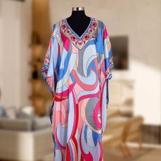 "Long Hand Embellished Silk Kaftan Silk Dress For Women One size fits most Material :- Silk  👉size Small  to 8XL 👈 Length 60\" and 43\" Width, Around 86\" This beautiful print Kaftan is handmade made from high-quality silk. This unique style of Silk Kaftan and the delicate pattern on it, makes it perfect for you to get ready for your big day- with style and comfort! Wash - Hand wash Free Shipping" Embellished Silk Maxi Kaftan, Embellished Silk Maxi-length Kaftan, Festive Multicolor Silk Kaftan, Bollywood Style Silk V-neck Dress, Bohemian Embellished Silk Kaftan, Bollywood Style Silk Maxi Kaftan, Embellished Tunic Kurta For Summer, Embroidered Silk Maxi Length Kaftan, Embellished Summer Tunic Kurta