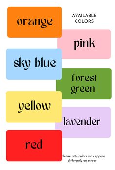 four different colors are shown with the words sky blue, pink, forest green and lavender