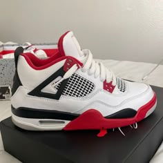 Jordans For Women Red, Jordans 4 For Women, Trendy Shoes Sneakers Nike, Jordan 4 Shoes For Women, Red Shoes Jordans, Cheap Shoes For School, Red Jordans 4s, Cute Jordans 4s, Cute Jordans Shoes