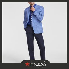 in stock Michael Kors Men, Sport Coat, Blue Plaid, Michael Kors, Buy Online, Blue And White, Plaid, Blue