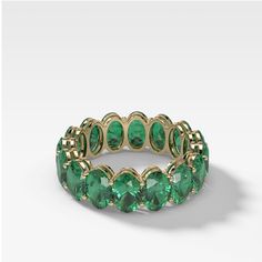 Green Emerald Oval Eternity Band by Good Stone in Yellow Gold Green Emerald Eternity Ring, Dark Green Rings, Emerald Ring Band, Green Jewellery Set, Oval Eternity Band, Emerald Cut Eternity Band, Emerald Eternity Ring, Pave Diamond Wedding Bands, Sapphire Eternity Band