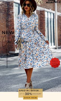 Printed Button Front Belted Tiered Shirt Dress Casual Long Sleeve Midi Dress With Button Cuffs, Modest Buttoned Fall Dresses, Modest Buttoned Dresses For Fall, Modest Fall Dresses With Buttons, Fall Floral Print Midi Shirt Dress, Casual Floral Print Button-up Midi Dress, Button-up Midi Dress With Button Closure For Brunch, Spring Long Sleeve Midi Dress With Buttons, Fall Brunch Shirt Dress With Button Closure