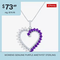 Features: Quick ShipSetting: ProngShape: HeartStone Cut: RoundStone Millimeter Measurement: 2.5 Mm Width, 2.5 Mm LengthMetal Color: WhiteChain Length: 18 InchPendant Length: 24.5mmPendant Width: 25.4mmChain Construction: BoxCare: Wipe CleanStone Type: 15 Genuine Amethyst, 12 Lab Created SapphireAuthenticity: Genuine StoneBirthstone: February BirthstoneMetal: Sterling SilverNecklace Type: Pendant NecklacesCountry of Origin: Imported Purple Heart Cut Jewelry For Valentine's Day, Heart Cut Purple Jewelry For Valentine's Day, Purple Gemstone Jewelry For Valentine's Day, Amethyst Jewelry For Valentine's Day, Purple Heart Necklace For Valentine's Day Anniversary, Purple Heart Pendant Jewelry For Valentine's Day, Purple Jewelry For Anniversary On Valentine's Day, Purple Jewelry For Valentine's Day Anniversary, Purple Heart Cut Necklace For Valentine's Day