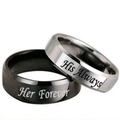 His Always/Couple Ring Titanium Steel Rings. Men's/Women's Ring Shape: Round Base Metal: Titanium Steel Metal: Titanium Steel Couple Promise Rings, Christian Wishes, Emo Rings, Couples List, Promise Rings For Men, Black Titanium Ring, Custom Vehicles, Matching Couple Rings, Wedding Ring Bands Set