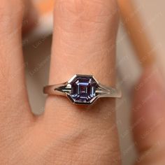 Alexandrite ring asscher cut color changing gemstone | Etsy Asscher Cut Birthstone Ring Fine Jewelry, Silver Asscher Cut Birthstone Ring For Formal Events, White Gold Asscher Cut Birthstone Ring, Silver Birthstone Ring With Asscher Cut For Anniversary, Asscher Cut Solitaire Sapphire Ring As Gift, Asscher Cut Solitaire Sapphire Ring, Asscher Cut Sapphire Ring With Bezel Setting, Asscher Cut Birthstone Ring For Anniversary, Asscher Cut Topaz Ring In Sterling Silver