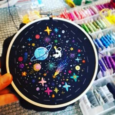 OlinessArtStudio - Etsy | Clothes embroidery diy, Embroidery craft, Hand embroidery art . #Space_Hand_Embroidery #Space_Themed_Embroidery #Solar_System_Embroidery #Embroidery_Galaxy Space Hand Embroidery, Pixel Embroidery, Planets Embroidery, Star Embroidery Pattern, Edgy Embroidery, Galaxy Embroidery, Planet Embroidery, Celestial Embroidery, Space Embroidery