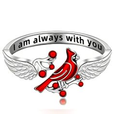 I Am Always With You Engraved Fashion Red Bird Fruit Design Open Adjustable Ring This Beautiful Piece Of Jewelry Is A Perfect Gift For Your Loved Ones On Occasions Like Mother's Day, Christmas, Wedding, Birthday, Or Valentine's Day. The Ring Is Made Of High-Quality Silver Alloy And Features A Bohemian And Artful Design With A Bird-Shaped Centerpiece. The Ring Size Is Adjustable, Making It Easy To Fit On Any Finger. The Main Color Is Red, And The Material Used Is A Durable Alloy. The Ring Is Perf Red Metal Jewelry For Mother's Day, Red Personalized Jewelry For Mother's Day, Personalized Red Jewelry For Mother's Day, Personalized Red Rings As Gift, Personalized Red Rings For Gift, Personalized Red Rings For Gifts, Red Jewelry For Anniversary On Mother's Day, Red Jewelry For Mother's Day Anniversary, Red Jewelry For Anniversary And Mother's Day