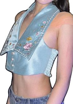 Flower Embroidery Print V Neck Backless Halter Vest - AnotherChill Halter Vest, Embroidery Print, Flower Embroidery, Embroidery Flowers, Online Store, Tops & Tees, V Neck, Embroidery, Blue