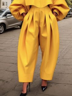 Come to Stylewe to buy Fashion Pants at a discounted price, SPU: 1NFA9R37DA, Color: Yellow, Activity:Commuting, Thickness:Regular. Yellow Two Piece, Urban Shirt, Funky Pants, Jw Fashion, Color Pants, Fun Clothes, Loose Trousers, Solid Color Pants, Elastic Waist Pants