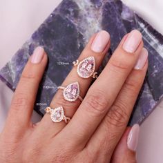 Pear shape Morganite Engagement Two Rings Set - Moonchild | sillyshinydiamonds Pink Sapphire Pear Shaped Engagement Rings, Romantic Disney, Pink Rings, Morganite Ring Set, Pear Shaped Diamond Engagement Rings, Disney Engagement, Western Jewellery, Pink Diamond Engagement Ring, Morganite Engagement Ring Set