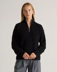 Mongolian Cashmere Fisherman Quarter Zip Sweater Classic Vibe, Silk Cami, Quarter Zip Sweater, Womens Cashmere, Scarf Gift, Ribbed Texture, Cooler Weather, Zip Sweater, Fall Style