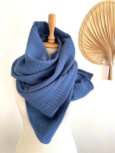 Oversized UltraComfy  Muslin Scarf in Denim Blue Scarf is made from naturally wrinkled  100% cotton gauze ( 4 layer ) ultra soft fabric and is perfect for autumn&winter days. Ultra Soft Comfy scarf will keep you really Cozy ! Wrap yourself to pillows :)   This scarf is will be perfect stylish addition to your everyday's outfit! Size:  ~48x180 cm / 19x71 inches  ~65x198 cm / 25x78 inches  ~80x200 cm / 31x78 inches ~80x220 cm / 31x87 inches Color :  - denim blue    Fabric:  - pure cotton / 4 layer muslin If you need different size , please contact us for details! Care: machine washable and dry. Best to iron with steam. My shop : https://www.etsy.com/shop/CottonMood?ref=hdr_shop_menu Men Shawl, Casual Blue Cotton Scarves, Handmade Blue Casual Scarves, Blue Knitted One-size Scarf, Blue Cotton Scarves, One Size Fits All, Blue Scarves For Spring, One Size, Cozy Wrap, Wrap Gift, Stylish Scarves