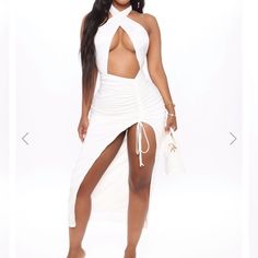 Fashion Nova Dress, Very Sexy, Size Medium Spring Club Halter Neck Midi Dress, White Maxi Length Dress For Club, White Flirty Dress For Club, White Flirty Club Dress, Flirty White Dress For Club, Flirty White Club Dress, White Midi Summer Dress For Club, White Spring Club Maxi Dress, White Summer Midi Dress For Club