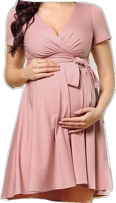 Elegant Bump Friendly Spring Dresses, Spring Maternity V-neck Dress Nursing Friendly, Elegant Spring Bump Friendly Dresses, Spring Maternity Dress With Short Sleeves And Stretch, Elegant Spring Dresses Bump Friendly, Elegant Spring Dresses, Bump Friendly, Elegant Spring Maternity Dress Bump Friendly, Pink Stretch Maternity Dress For Spring, Solid Color Short Sleeve Maternity Summer Dress