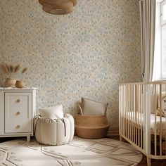 a baby's room with a crib, bed and dresser