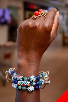 How fun is it to have hand-painted authentic beads!This chic Blue bracelet is a blend of beautiful Segi and Gas beads from West Africa. It beautifully fills out your wrist being almost 2 inches wide and 7.5 inches long. We add extra links to allow you to adjust it. Step out in style with our handmade layered Blue beaded Bracelet! Thank you for visiting our store! Xoxoxo Atiamuga Artisan Blue Wrap Bracelet As A Gift, Artisan Blue Wrap Bracelet Gift, Blue Wooden Beaded Bracelets For Beach, Bohemian Blue Stretch Bracelet With Large Beads, Blue Wrap Bracelet With Colorful Beads For Gifts, Blue Wrap Bracelet With Colorful Beads As Gift, Handmade Blue Wrap Bracelet, Handmade Artisan Blue Wrap Bracelet, Artisan Handmade Blue Wrap Bracelet