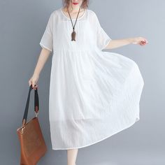 Features: Style: Casual Occasion: Daily Material: Chiffon Neckline: Round Neck Sleeve Type: Short Sleeves Pattern: Solid Type: Summer White Maxi Dresses Season: Summer Size Chart: SIZE Bust Length cm inch cm inch One Size 150 59 120 47 Flowy Casual Chiffon Dress For Spring, Flowy Chiffon Dress For Spring, Casual Summer Chiffon Dress, Flowy Summer Casual Chiffon Dress, Casual Summer Flowy Chiffon Dress, Summer Casual Flowy Chiffon Dress, White Flowy Chiffon Casual Dress, Casual Midi-length Chiffon Dress For Spring, Short Sleeve Chiffon Dress For Day Out