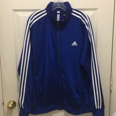 Nwt Adidas Tracksuit Jacket Royal Blue Sweatsuit Warmup Jogging Track Sweat Leisure Suit Nwt 10/10. The Tag Has ‘Royal’ But Should Have Something Along The Lines Of ‘Hyper-Royal’ Or ‘Royal-Rush’ The Way This Blue Shines. Fitted Long Sleeve Outerwear With Three Stripes, Blue Sportswear Outerwear With Three Stripes, Fitted Blue Track Jacket, Blue Long Sleeve Track Jacket For Workwear, Blue Long Sleeve Track Jacket For Work, Blue Long Sleeve Track Jacket, Blue Sweatsuit, Blue Tracksuit, Jogging Track