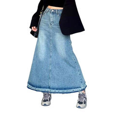 Introducing the 2023 Spring-Summer Collection ââ‚?a signature unrefined hem a-line denim skirt. the perfect embodiment of '90s grunge style!Why You'll Love ItThis light wash skirt is the definition of sophistication and modernity. It features a high-waist silhouette. classic zipper and button closure and an edgy distressed pattern. This denim dream is crafted with premium quality denim. ensuring comfort. durability and an eye-catching style.Distinctive Features: 90s Grunge Vibe: Inspired by the Denim Skirts Online, A Line Denim Skirt, Womens Denim Skirts, 90s Fashion Grunge, Light Jeans, Lined Jeans, Slim Denim, 90s Grunge, High Waisted Jeans