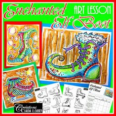 an adult coloring book with pictures of boots and shoes on the cover, which are colored in