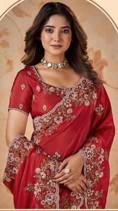 Red Saree, Ready to wear blouse, Silk With Sequence saree, Bollywood saree, Wedding, PartyWear, Sari with blouse,Karwachowth,diwali,eid Red Semi-stitched Pre-draped Saree With Resham Embroidery, Red Pre-draped Saree For Eid Wedding, Red Resham Embroidery Pre-draped Saree For Wedding, Traditional Chinon Blouse With Dupatta, Red Dola Silk Pre-draped Saree For Eid, Red Tissue Silk Traditional Wear With Dupatta, Red Blouse With Dupatta For Eid, Traditional Drape Blouse With Dupatta In Chinon, Semi-stitched Pre-draped Saree With Resham Embroidery For Puja