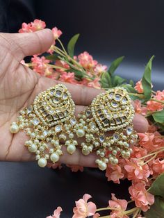 "Kundan Earring/Kundan Pearl Chandbali/Sabyasachi Kundan Jhumka/Chandbali earring/Kundan Indian wedding Jewelry/Bridal earring@AryaFashions Beautiful high quality semi precious stone Indian traditional Rajwadi Style Jadau Kundan Chandbali earrings for any occasion such as Wedding, Engagement, Baby Shower, evening party. These earrings are handcrafted with love and creativity and are perfect for any occasion may it be engagement, Wedding or any bridal ceremonies or social get-together. This set i Kundan Jhumkas With Gota Work For Reception, Kundan Cutdana Danglers For Reception, Reception Kundan Danglers With Cutdana Details, Reception Kundan Cutdana Danglers, Festive Chandbalis With Gota Work For Reception, Festive Gota Work Chandbalis For Reception, Kundan Meenakari Bridal Earrings For Reception, Kundan Danglers With Stone Work For Reception, Bollywood Style Gota Work Danglers For Reception