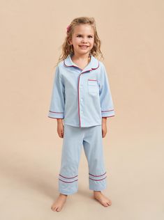 Enfant Bonne Nuit Pajamas – La Ligne Blue Cotton Sleepwear For Home, Light Blue Long Sleeve Cotton Sleepwear, Blue Cotton Sleepwear For Pajama Party, Light Blue Cotton Sleepwear For Pajama Party, Blue Cotton Sleepwear, Light Blue Cotton Loungewear Sets, Light Blue Cotton Lounge Sets, Light Blue Cotton Pajama Party Set, Light Blue Cotton Sleepwear For Sleepover