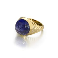 Material: 18k yellow gold

Stone Type/Carat Weight: Tanzanite 10.66cts

Dimensions: 0.5” width Luxury Cabochon Signet Ring For Formal Occasions, Luxury Hallmarked Oval Cabochon Sapphire Ring, Luxury Formal Cabochon Amethyst Ring, Luxury Formal Amethyst Cabochon Ring, Luxury Amethyst Cabochon Ring For Formal Occasions, Formal Yellow Gold Cabochon Sapphire Ring, Formal Gold Oval Cabochon Sapphire Ring, Formal 14k Gold Sapphire Ring With Oval Cabochon, Gold Oval Cabochon Sapphire Ring For Formal Occasions