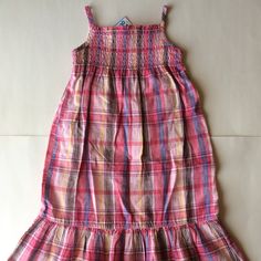 New! Toddler Girl Size 2t. Soft, Cotton Linen Sundress. Pink Brown And Blue Plaid. Shirred Peplum Ruffle Hem. Elasticized Smocked Neckline. Spaghetti Straps. A-Line Silhouette. Includes Matching Diaper Cover. 5z Playful Pink Dress With Smocked Back, Pink Smocked Dress For Summer Playtime, Pink Smocked Dress For Playtime In Summer, Playful Summer Smocked Dress With Smocked Back, Playful Summer Smocked Dress, Pink Sundress For Summer Playwear, Playful Multicolor Smocked Summer Dress, Playful Smocked Ruffle Dress For Summer, Playful Smocked Dress For Spring Vacation