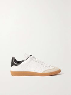 ISABEL MARANT Bryce suede-trimmed perforated leather sneakers Classic High-top Sneakers With Round Toe And Perforations, Calf Leather Sneakers With Perforations And Round Toe, Classic Sneakers With Perforations, Leather Sneakers With Perforations Medium Fit, Calf Leather Sneakers With Gum Sole And Round Toe, Classic Tennis Sneakers With Contrast Sole, Classic Tennis Sneakers With Round Toe, Custom Calf Leather Sneakers With Perforations, Tennis Sneakers With Gum Sole And Round Toe