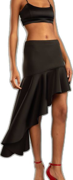 Formal Bottoms With Fitted Asymmetrical Hem, Formal Fitted Bottoms With Asymmetrical Hem, Evening Fitted Skirt With Ruffle Hem, Fitted Evening Skirt With Ruffle Hem, Modern Fitted Asymmetrical Bottoms, Modern Fitted Asymmetrical Skirt, Fitted High-low Hem Skirt With Ruffles, Fitted Asymmetrical Bottoms With Ruffled Skirt, Elegant Bottoms With Ruffles And High-low Hem