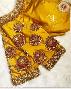 Chandbali jeweled blouse design Silk Saree Blouse Designs Patterns, Blouse Designs Catalogue, Wedding Saree Blouse Designs, Aari Designs, Wedding Saree Blouse, Aari Blouse, Cutwork Blouse Designs, Maggam Works, Wedding Blouse Designs