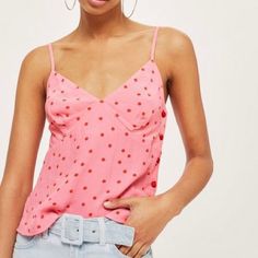 Nwt Topshop Pink & Red Spot Print Button Camisole Topshop Size 4 Us (8 Uk, 36 Eur) Pink Red, Topshop, Size 4, Womens Tops, Red, Pink, Women Shopping, Color