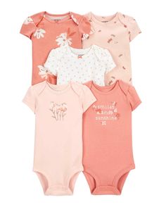 Kit body bebê 5 peças flores e borboletas rosa | Carter's Carters Size Chart, Baby 5, Baby Girl Shorts, Floral Bodysuit, Baby #5, Carters Baby, Short Sleeve Bodysuit