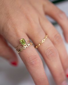 Prong octagon peridot ring Eye catching yet, dainty simple design.Perfect way to cherish a special august birthday or to simplywear it for its beautiful light green color Metrical : 14-karat Yellow Size: Band measures 1mm, Peridot measures 6x4mm Green Emerald Cut Stackable Rings For May Birthstone, Stackable Emerald Cut Green Birthstone Ring, Stackable 14k Gold Emerald-cut Birthstone Ring, Green Emerald Cut Stackable Birthstone Ring, 14k Gold Emerald Cut Stackable Birthstone Ring, Green Emerald-cut Stackable Birthstone Ring, Dainty Emerald Cut Birthstone Ring, 14k Gold Stackable Rings With Emerald Cut Birthstone, Emerald Cut Birthstone Stackable Rings In 14k Gold